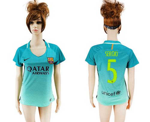 Women's Barcelona #5 Sergio Sec Away Soccer Club Jersey